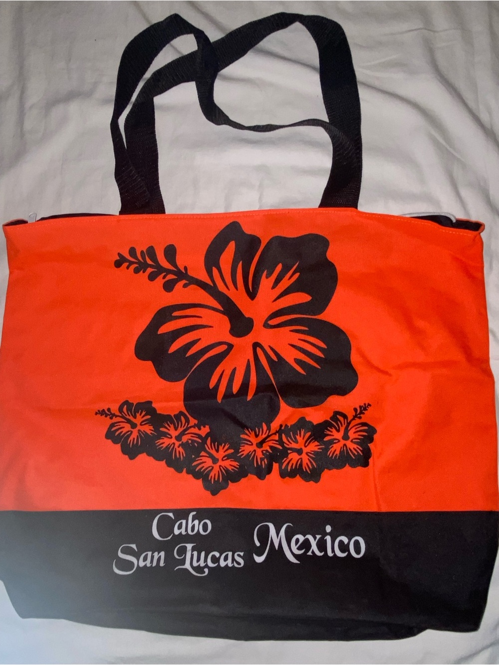 Cabo San Lucas Mexico Orange Floral Tote with Black Accents